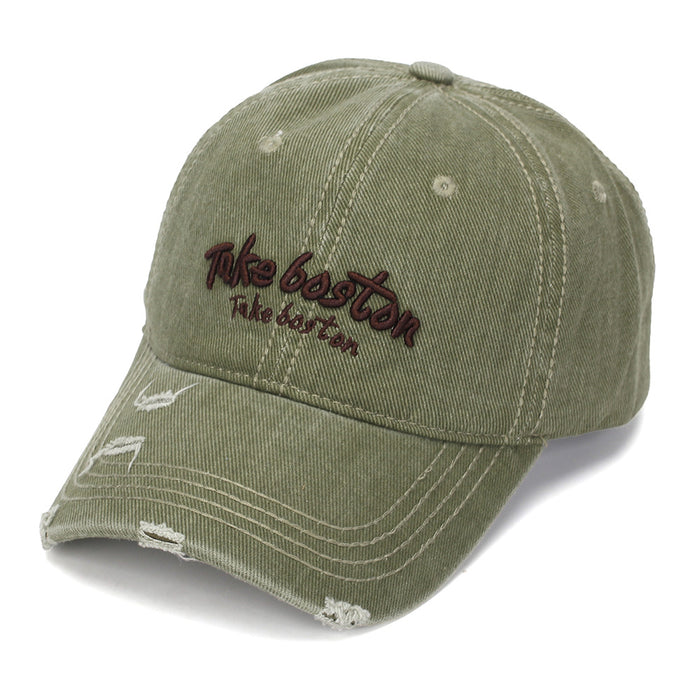 Wholesale Vintage Distressed Baseball Cap Military Green Embroidery Sun Protection Fashion Accessory