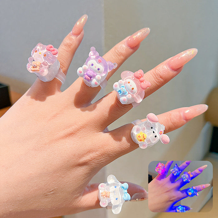 Wholesale Children' s Luminous Cartoon Ring Girls'  Birthday Gift Little Girl' s Cute Jewelry Ring Jewelry