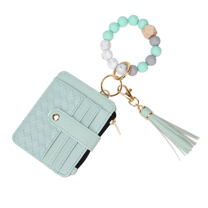 Wholesale leather PU tassel card holder silicone bracelet wrist keychain pendant bracelet key ring