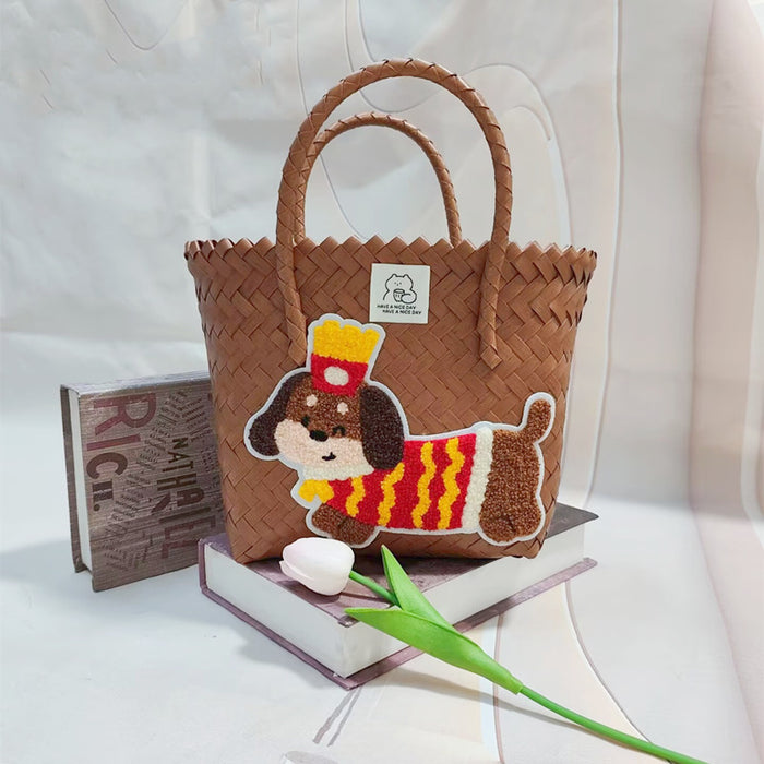 Wholesale Cartoon Woven Bag Large Capacity Work Bag Hand Woven Vegetable Basket Handbag