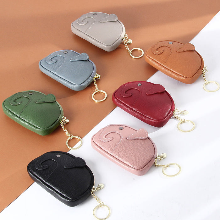 Wholesale Creative Keychain Coin Bag Cute Cartoon Baby Elephant Mini Coin Bag Leather Coin Purse for Women