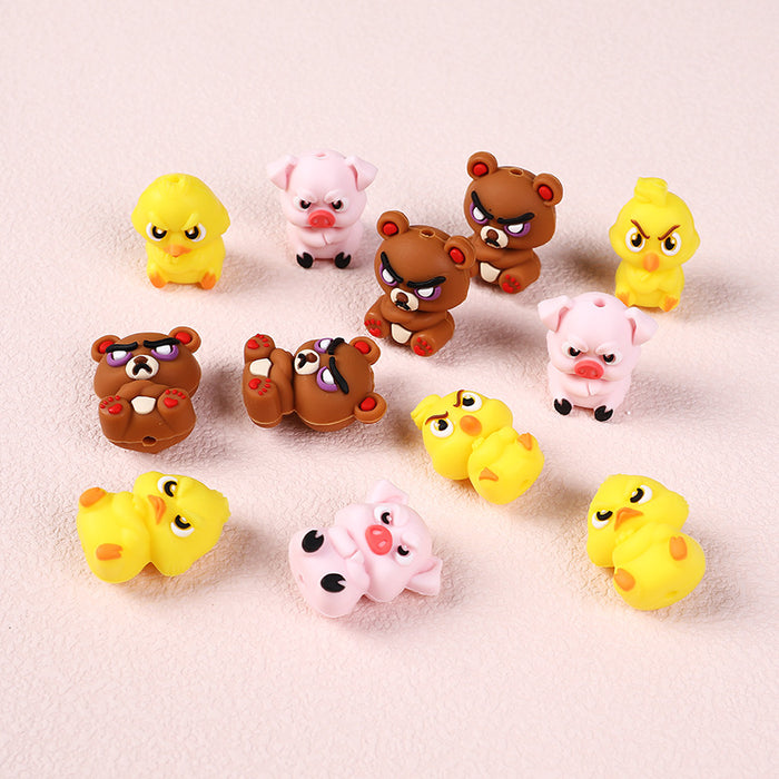Wholesale 20pcs Cute Animal Silicone Beads Children DIY Loose Beads/ Beads Food Grade Toy Bear Drops Glue Beads