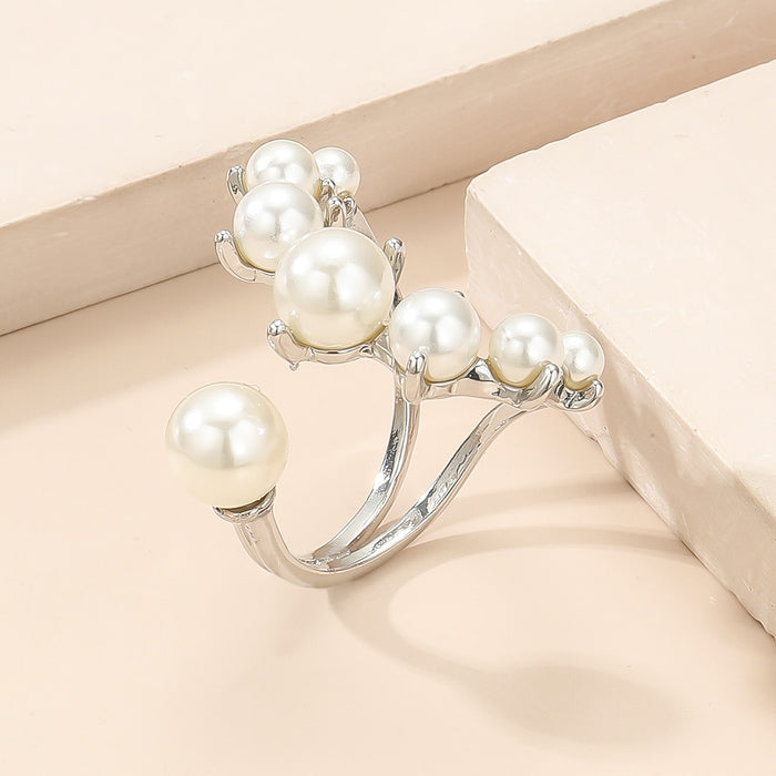 Wholesale Classic Simple Elegant Unique  Asymmetrical Pearl Open Ring