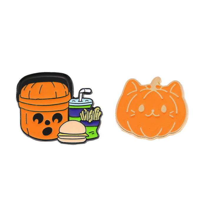 Wholesale  Cat Brooch With Pumpkin And Fries Metal Funny Animal Pin Trendy Jewelry Accessory For Gift And Boutique Resale