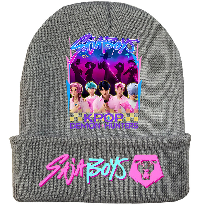 Wholesale Kpop Knitted hat fashion curled brim beanie printed