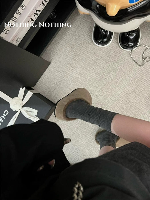 Wholesale Autumn and Winter Minimalist Stocking Solid Color Vertical Pattern Versatile Simple Basic Style Boneless Medium Long Stocking