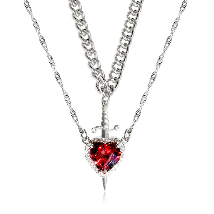 Wholesale Red Crystal Love Dagger Pendant Layered Necklace