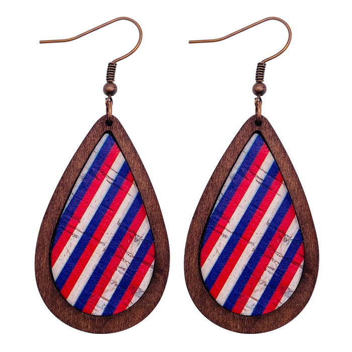 Wholesale Retro Independence Day Leather Earrings American Flag Drop-Shaped Texture Wood Grain Leather Earrings