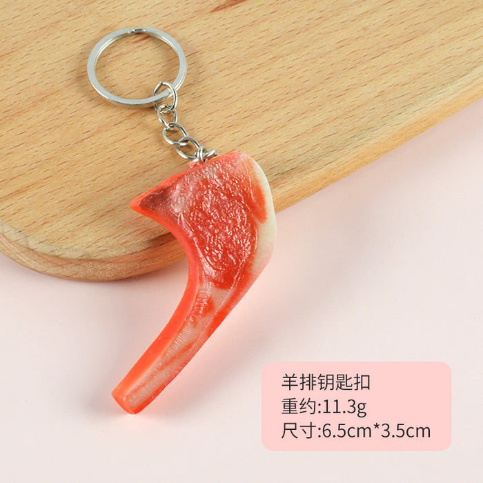 Wholesale PVC Simulated Tomahawk Steak Keychain Realistic Faux Meat Bag Charm Decorative Accessory MOQ≥5