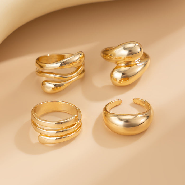 Wholesale Geometric Pearl Ring Set Personalized Liquid Metal Smooth Surface Ring