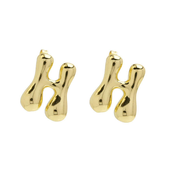 Wholesale 2PCS 18K Gold Brass 26 English Letters Earrings JDC-ES-BaiYi008