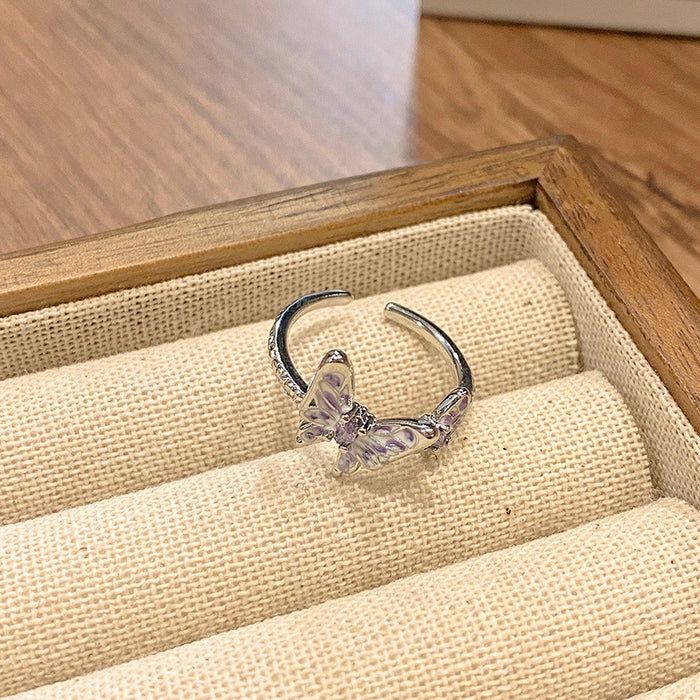 Wholesale Butterfly drop glazed flower ring, niche, high-end, light luxury, personalized, fashionable, exquisite, versatile ring