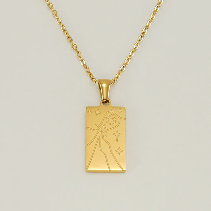 Wholesale Square Pendant 18K Stainless Steel Tarot Signet Necklace JDC-NE-ZhongX003