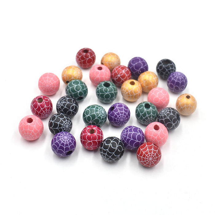 Wholesale of New Halloween Spider Web Colorful DIY Children's Wood Beads JDC-BDS-XingFeng003