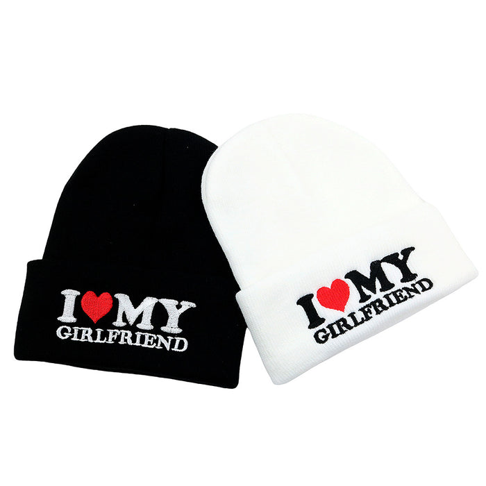 Wholesale Valentine's Day Gift I Love My Girlfriend Embroidery Acrylic Wool Knitted Hat JDC-FH-HaiPu010