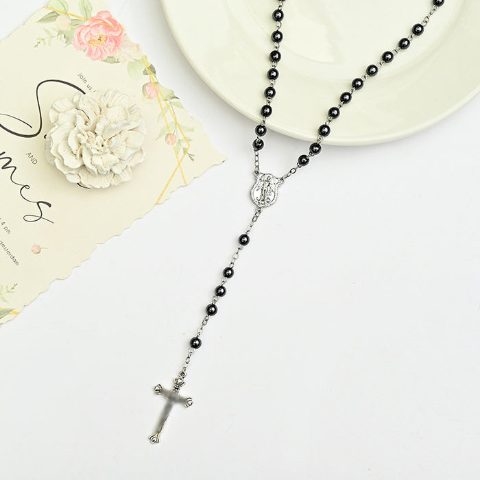 Wholesale   Retro Cross Necklace Trendy  Jewelry Black Gallstone Cross Pendant Ballpoint Chain