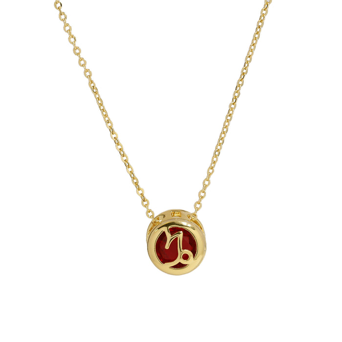 Wholesale   Brass Double-sided Round Hollow December Color Zirconium birthstone Twelve Constellation Pendant Necklace