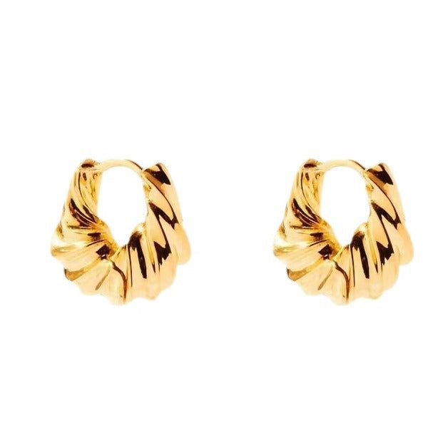 Wholesale Geometric metal 14K brass twisted horn-shaped hoop earrings