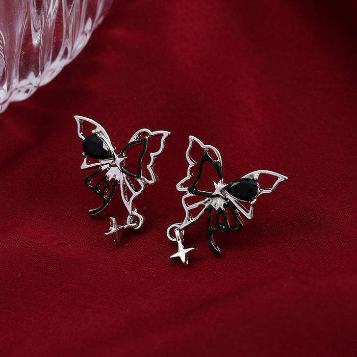 Wholesale Asymmetric butterfly hollow silver needle earrings, new personalized and niche earrings, high-end and versatile earrings