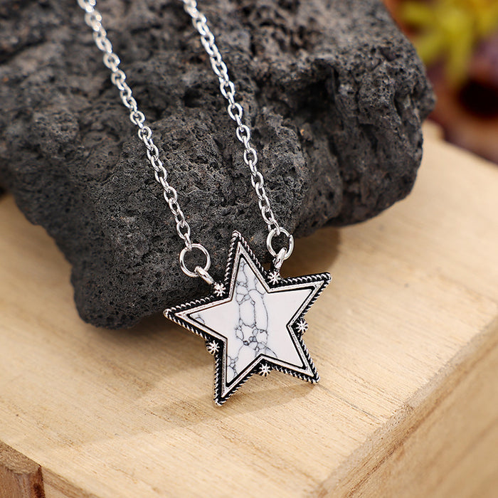 Wholesale Western Big Five pointed Star Pine Stone Pendant Trendy Personalized Clavicle Chain Jewelry