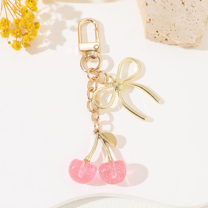Wholesale Cherry Pendant Simulated Fruit Bow Keychain