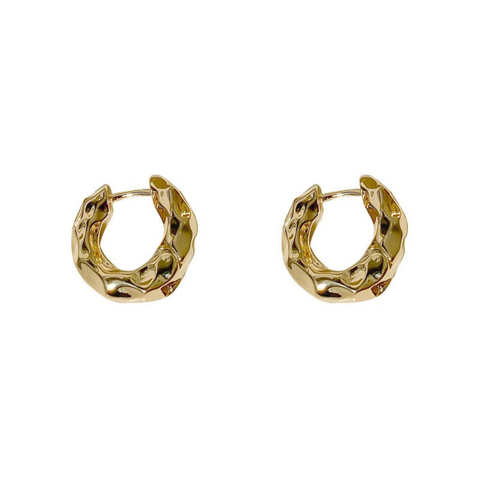 Wholesale Metallic texture small circle ear buckle earrings, light luxury, niche design, high-end retro earrings, ear accessories