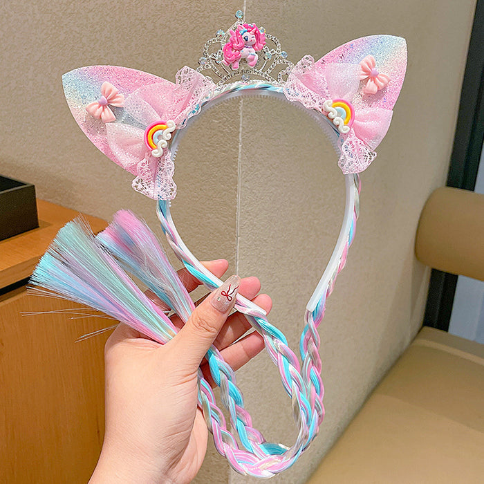 Wholesale Pony Sweet Gradient Wig Headband Girls Crown Headband Cartoon Hairpin