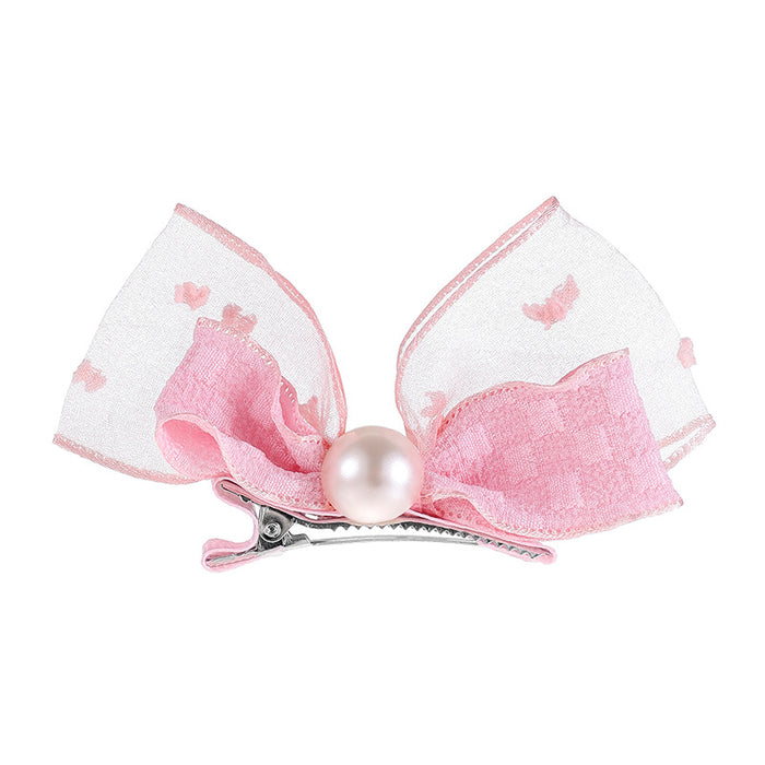 Wholesale Pearl three-dimensional bow hair clip, bubble gauze clip, cute duckbill clip for children, hair clip