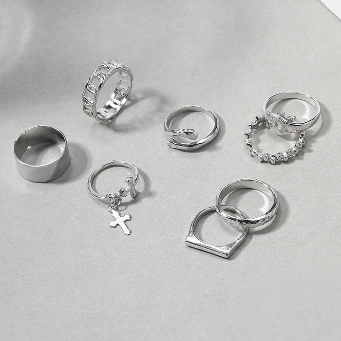 Wholesale Exaggerated jewelry hip-hop alloy cross ring set, personalized layered ring