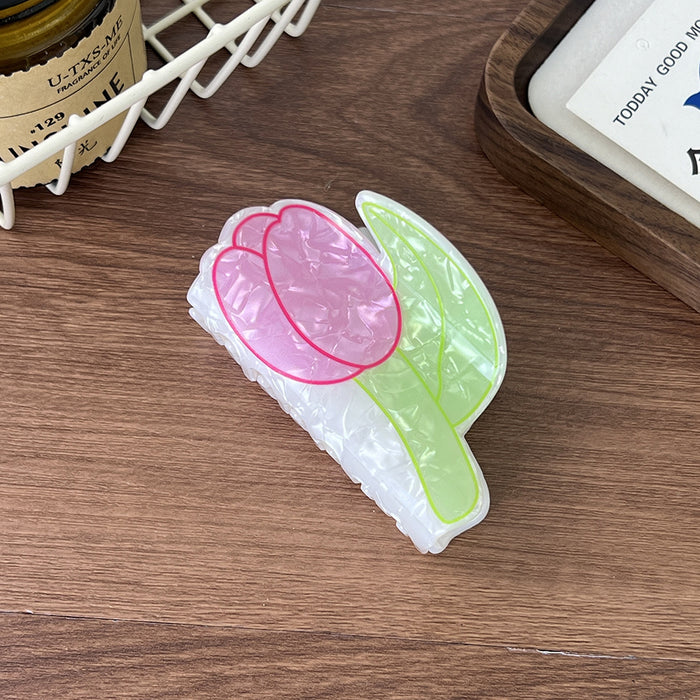 Wholesale Handmade Acetic Acid Pink Tulip Flower Claw Clip Hair Accessory Sweet Girl Casual Gift