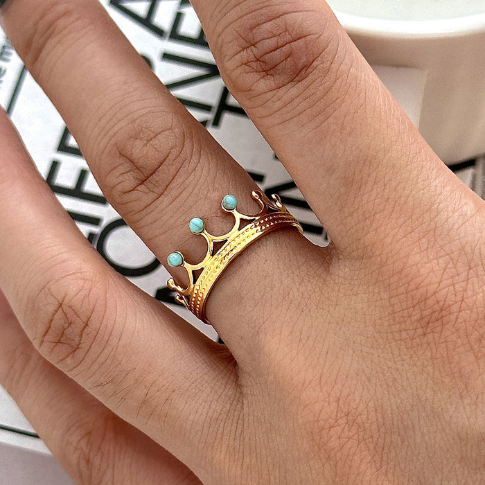Wholesale Stainless Steel Gold Turquoise Adjustable Rings