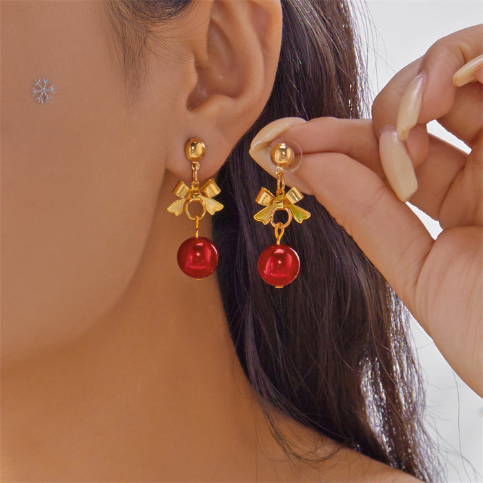 Wholesale Christmas earrings Christmas red and green bells all-match tassel alloy earrings