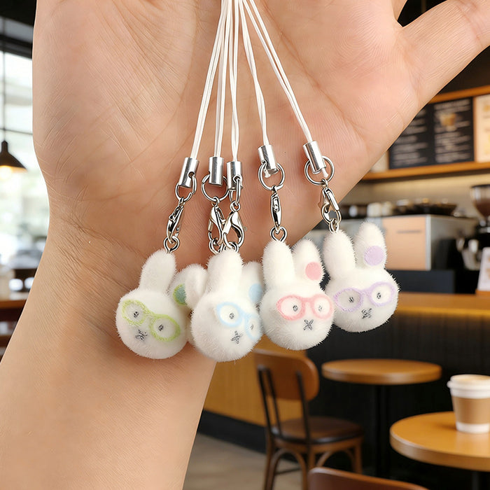 Wholesale DIY Cute Flocked Glasses Bunny Keychain