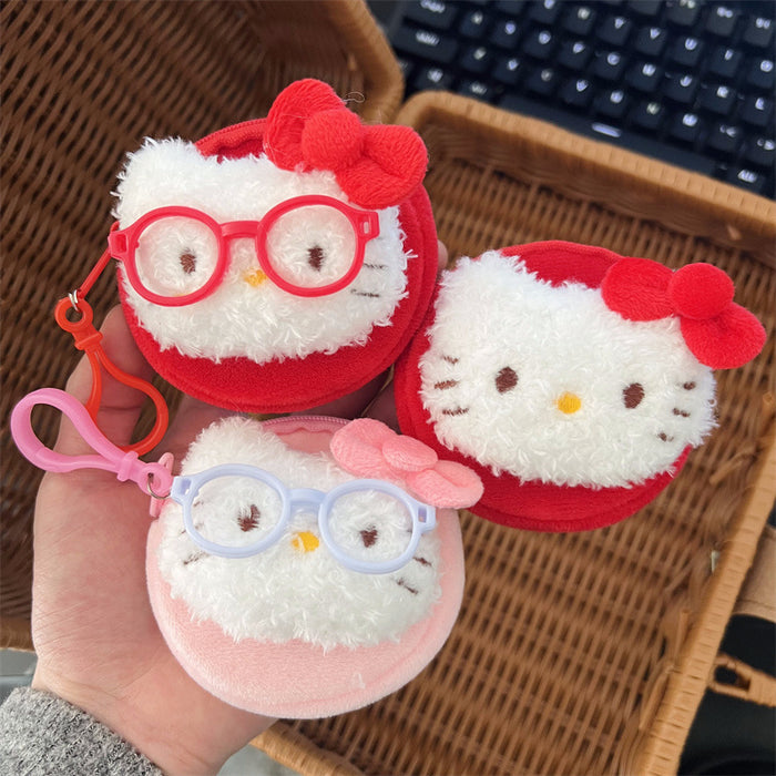 Wholesale 3D Cat Plush Mini Wallet with Glasses