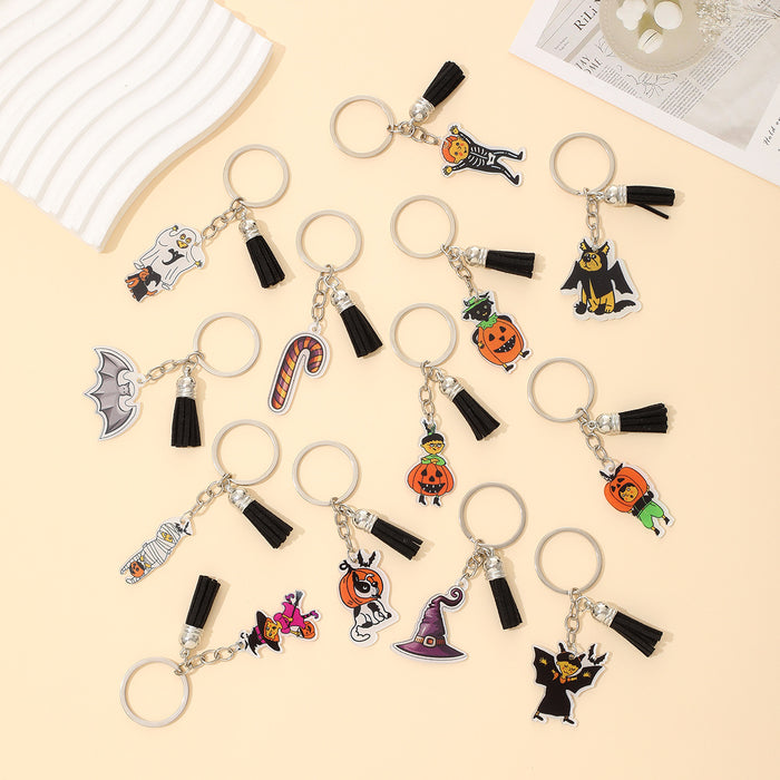 Wholesale Halloween Bat Pumpkin Head Witch Tassel Pendant Acrylic Keychain JDC-KC-YiTian017