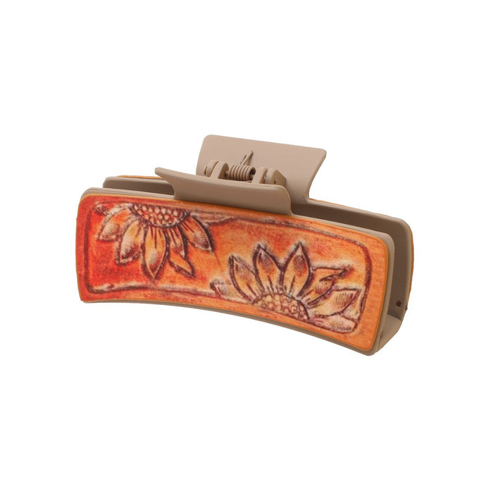 Wholesale Western Wind Sunflower Feather Pattern PU Leather Hairpin Women Shark Clip