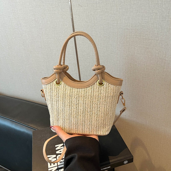 Wholesale Trendy Straw Woven Bucket Bag with Detail for Daily Use Fashion Accessory