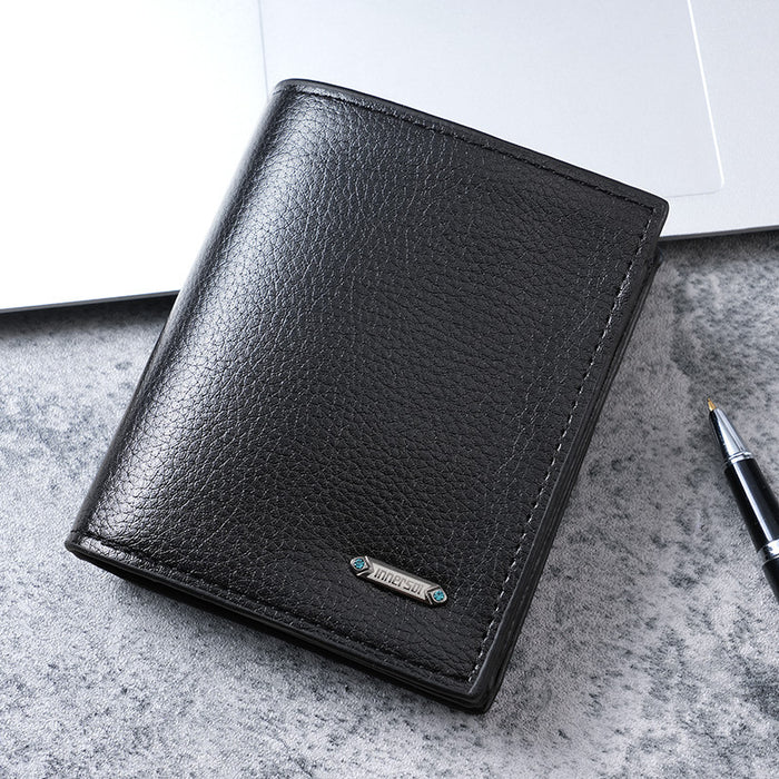 Wholesale Men' s PU Wallet Solid Color Black for Business Commute Gift MOQ≥3