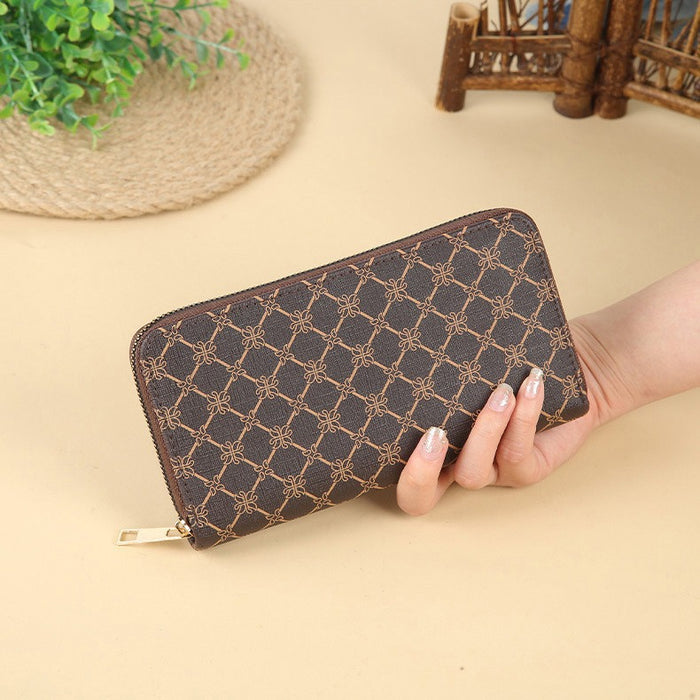 Wholesale PU Striped Print Long Wallet Handbag with Dual Zippers MOQ≥3