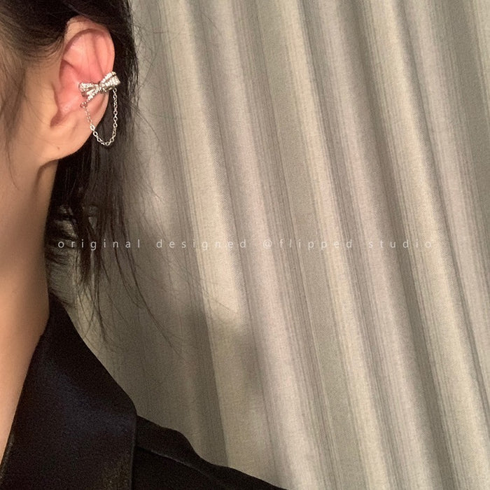 Wholesale Butterfly knot tassel ear clip without ear hole earrings, high-end and elegant temperament ear bone clip