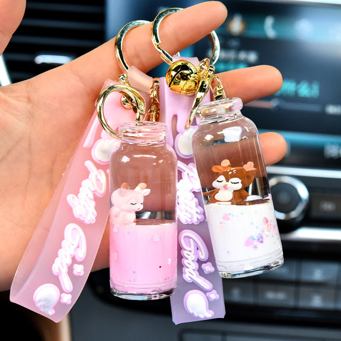 Wholesale Acrylic Floating Milk Bottle Elk Liquid Keychain JDC-KC-YanG060