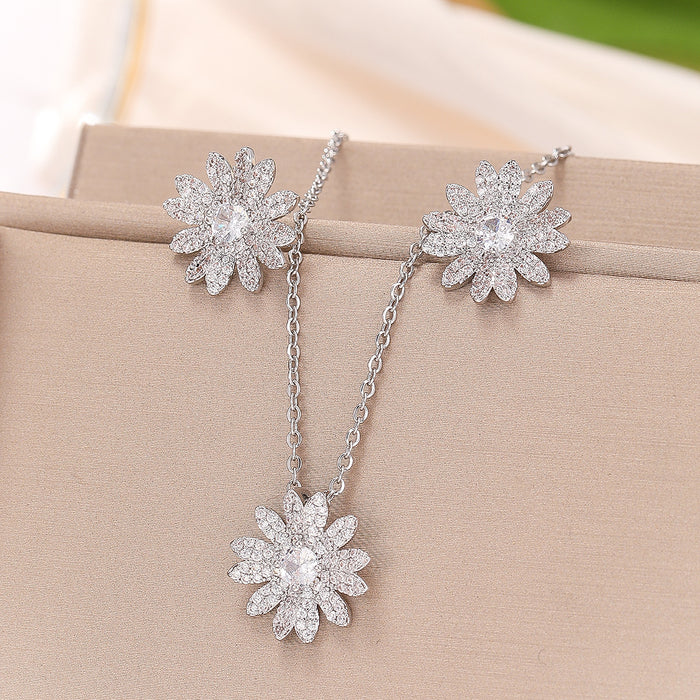 Wholesale Special for Warm Love Sunflower Copper Micro-inlaid Zircon Romantic Charming Flower Daisy Necklace Earrings suit