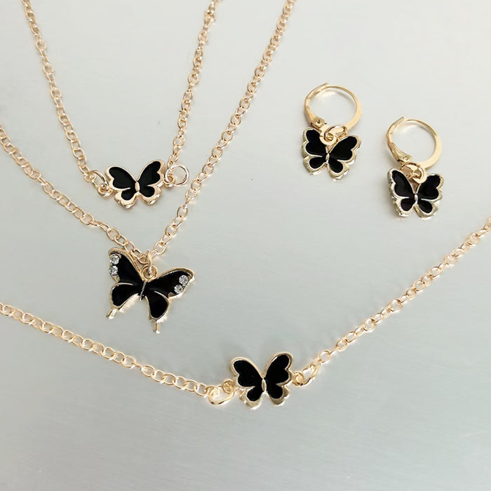 Wholesale Kids Butterfly Animal Jewelry Set Alloy Pearl Earrings Bracelet Necklace