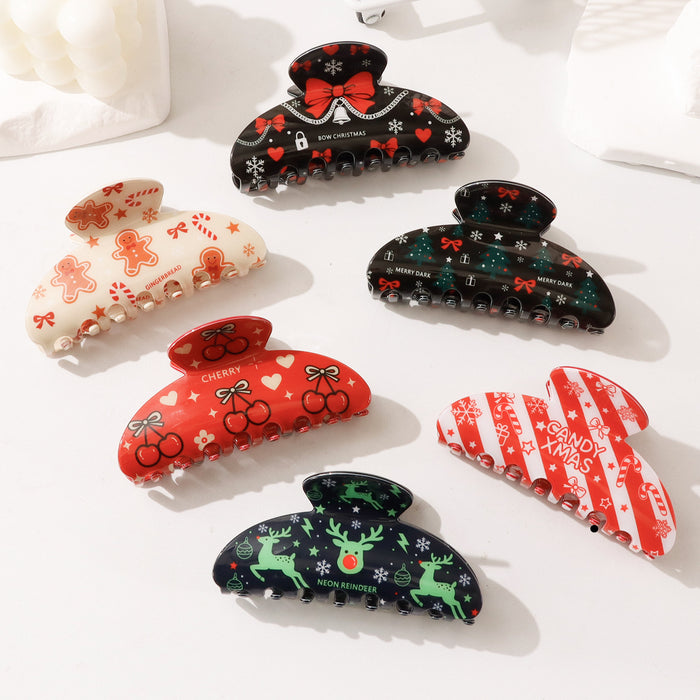 Wholesale PVC Christmas Claw Hair Clip Gingerbread Man Reindeer Design Women Everyday Styling Gift