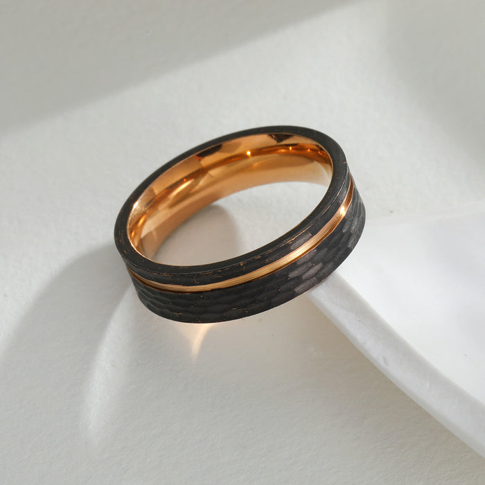 Wholesale 304 Stainless Steel Ring - Black &  Rose Gold Hammered Texture Couple Jewelry Gift