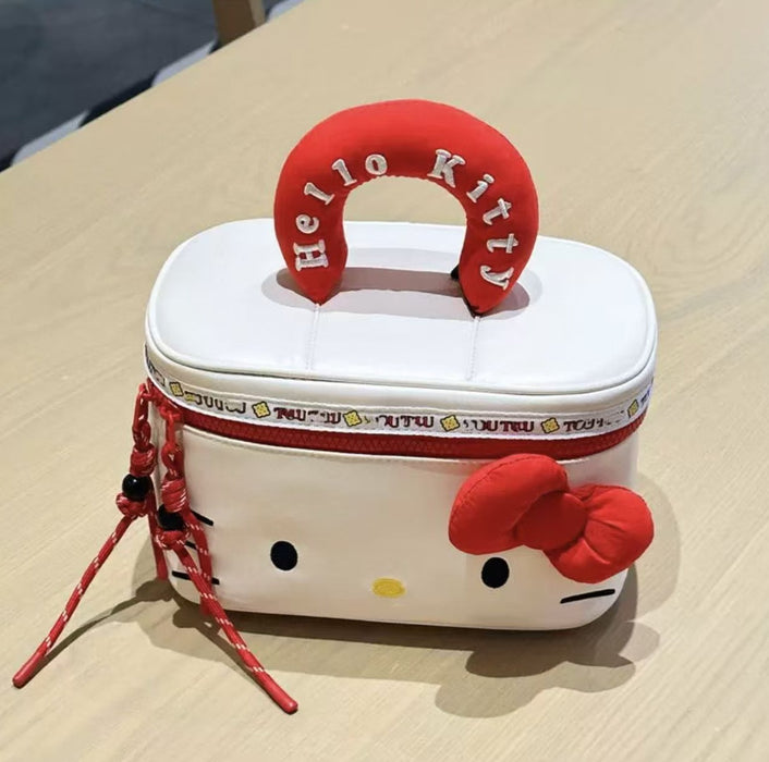 Wholesale Cute black kitten handbag with cartoon bow,  a storage and makeup bag.