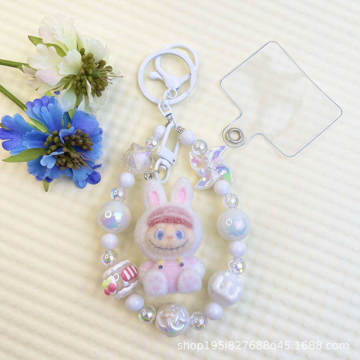 Wholesale Flocked kitten fun girly colorful beaded mobile phone chain keychain bag doll pendant accessories