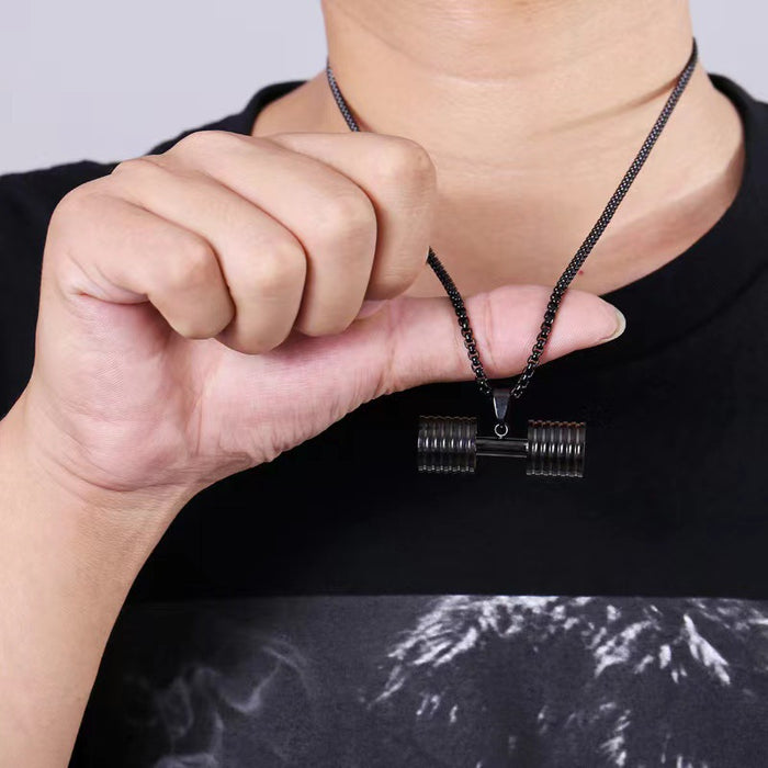 Wholesale Men necklace dumbbell fitness stainless steel pendant