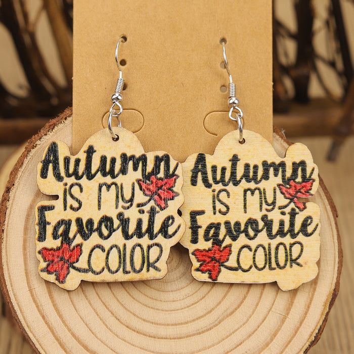 Wholesale Autumn Thanksgiving Christmas Holly Harvest Pumpkin Car Maple Leaf Women' s Wooden Earrings