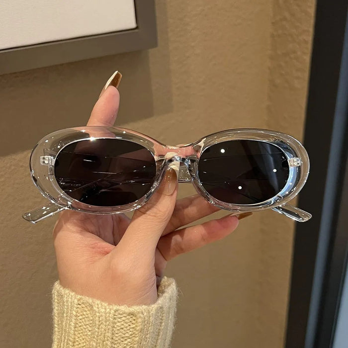 Wholesale  Oval white frame sunglasses  concave sunglasses Women's Big Face cat eye sun protection